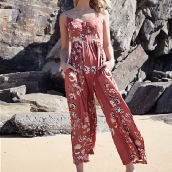 Jaase Pants - JAASE Coral Floral Spaghetti Strap Jumpsuit